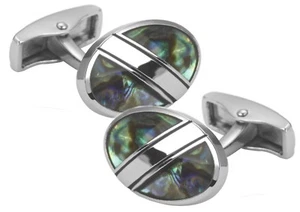 Mehrfarbige Abalone Muschel Oval Herren Manschettenknöpfe in Tasche oder Box CUFFLINKS. DIREKT - Bild 1 von 6
