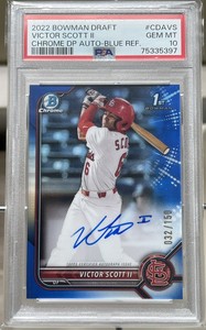 VICTOR SCOTT II 2022 BOWMAN DRAFT CHROME BLUE REFRACTOR AUTO /150 SP PSA 10