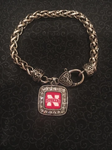 Nebraska Cornhusker Bracelet Braided Chain With Rhinestone Charm Cover
