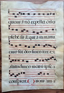 1649 Antiphonal Music Leaf - Illuminated Manuscript - Double Sided Vellum Hymnal - Picture 1 of 2