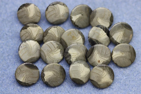 Set of 18 Camouflage Green Buttons Gold Dot Stitching Metal Loop Shanks Art Deco Cover