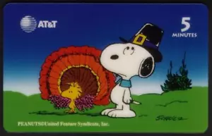 Tarjeta Snoopy-A-Month: #2 (Nov) Snoopy As Pilgrim / Woodstock = Tarjeta telefónica de Turquía - Imagen 1 de 1