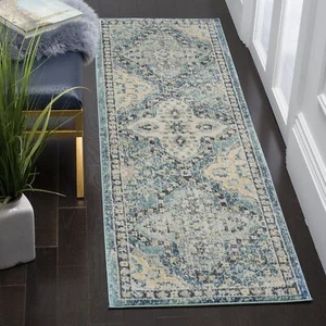SAFAVIEH Evoke Collection 2'2" x 5' Azul Claro/Marfil EVK274C Boho Enrejado No... - Imagen 1 de 3