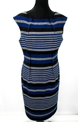 CALVIN KLEIN Midi Sheath Dress Women Size 10 Multicolor Striped Lined Stretch - Image 1 of 4