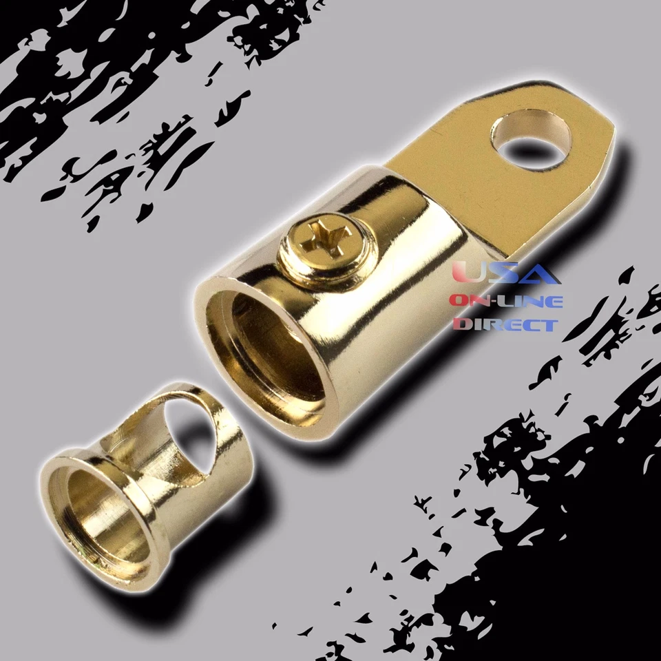 Gold Plated 0/2 AWG Gauge Ring Terminal w/ Adapters Audio 12 volt Battery Marine - Image 1 of 1