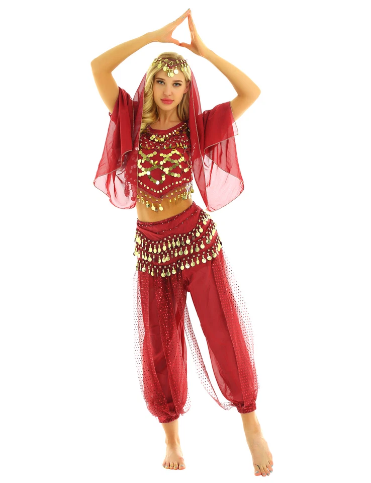 iixpin Woman Chiffon Sequins Belly Dance Outfits Indian Dance Stage AU - Image 1 of 1