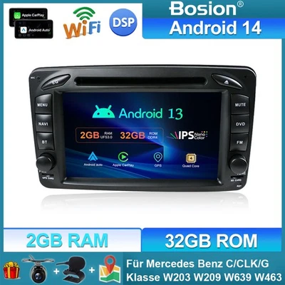 Android 14 Autoradio Für Mercedes Benz C/CLK/G Klasse W203 W209 W639 W463 DAB+ - Bild 1 von 4