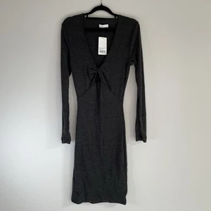 Kookai Dress NWT Charcoal Marle Womens Sz 2 Kalara Merino Long Sleeve Fitted - Picture 1 of 11