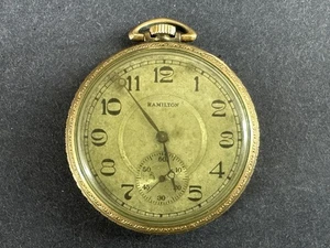 Uhr Taschenuhr Hamilton 10K Gold RGP FUNKTIONIERT 17 Jewels Vintage - Bild 1 von 17