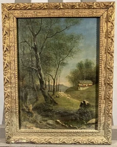 Huile sur panneau Ecole Suisse ou Allemande c.1890-1900 Cadre Art Nouveau signée - Foto 1 di 9