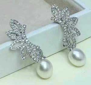 natural 7-8MM AAA south sea white pearl earrings Fine Silver - Picture 1 of 3