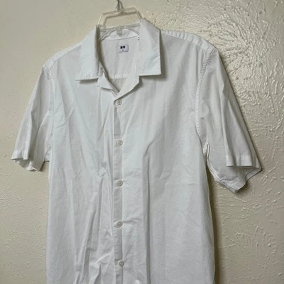 Uniqlo Shirt Mens M White Camp Collar Short Sleeve Cotton Modal - Image 1 of 4