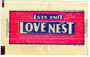 c1940s Love Nest candy bar wrapper -  1-3/8 oz - Euclid NY Chicago San Francisco - Picture 1 of 2