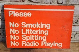 NYC SUBWAY SIGN NO SMOKING LITTERING SPITTING RADIO PLAYING MASSIMO VIGNELLI ERA - Picture 1 of 4