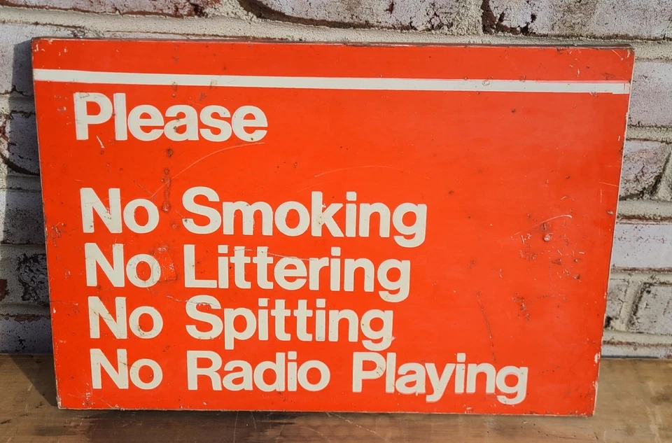 NYC SUBWAY SIGN NO SMOKING LITTERING SPITTING RADIO PLAYING MASSIMO VIGNELLI ERA - Image 1 of 4