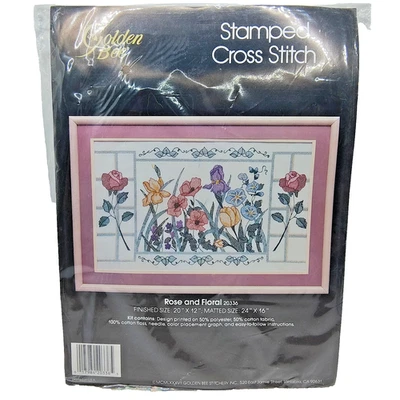 Rose & Floral Stamped Cross Stitch Kit 20" x 12" Vintage Golden Bee 20336 - Image 1 of 4