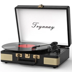 Trynnay Giradischi a 3 marce, lettore portatile in vinile con altoparlanti integ - Foto 1 di 7