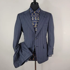 Vtg Hart Schaffner Marx Suit Mens 42S Blue Pinstripe Escadrille Blazer Pants - Picture 1 of 20