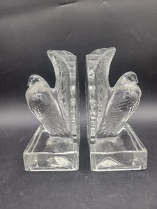 Vintage Indiana Glass Pouter Pigeon Dove Clear Glass Bookends Crystal 6”Bird - Picture 1 of 7