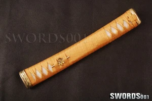 Manico Tsuka Vera Pelle di Raggio in Ottone Bambù 26 cm per Spada Katana Samurai Giapponese - Foto 1 di 5