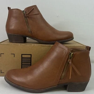 London Fog Women's Tina Brown Smooth Finish Zip Up Ankle Boots Size 10M - Picture 1 of 9