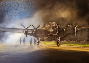 Avro Lancaster Bomber Military Plane Oil Painting by Artist Corrinne Anne - Picture 1 of 3