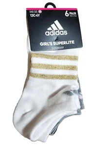 NWT ADIDAS Girls Superlite NO SHOW SOCKS 6 Pair Size M White Grey Black RARE - Picture 1 of 6
