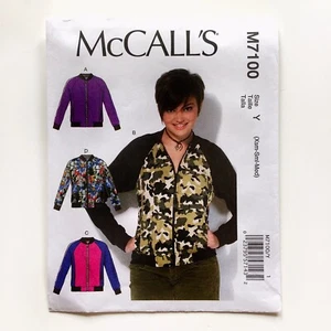 McCalls 7100 Front Zip Bomber Jacket Knit Cuffs Misses XS-M Uncut Sewing Pattern - Picture 1 of 5