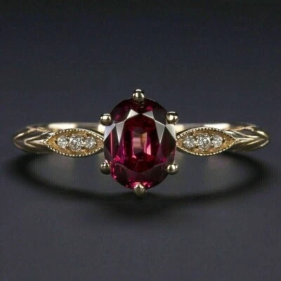 2.20Ct Oval Cut Lab Created Ruby Engagement Ring 14k Yellow Gold Plated Silver - Image 1 of 4