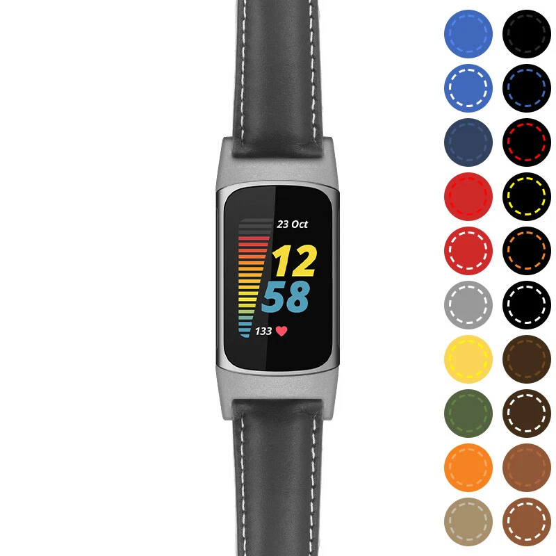 StrapsCo Classic Lightly Padded Leather Watch Band Strap for Fitbit Charge 5