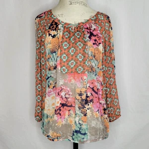 Anthro Fig and Flower Women's Med Colorful Floral Boho 3/4 Sleeve Top Blouse - Picture 1 of 8