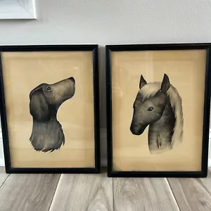 Vintage 1949 hand drawn Original Folk Art Signed Eileen Set Of Two - Picture 1 of 15