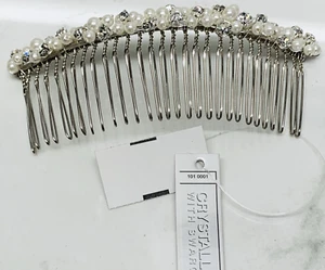 Elegant Silver Plated Hair Comb Swarovski Crystals faux Pearls Bridal $49 NEW - Picture 1 of 15