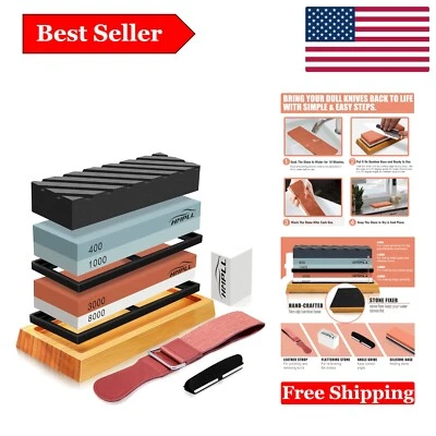 Effortless Knife Sharpening with 4-Sided Whetstone - Includes Base & Angle Guide - Image 1 of 4