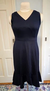 NWT Talbots Navy Blue Sleeveless V Neck Dress Ruffle Hem Work Size 6 Petite 6P - Picture 1 of 8