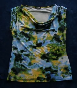 Mujer M Premisa Manga Corta Cuello Drapeado Elastizado Abstracto Tejido Top Busto 38" - Imagen 1 de 8