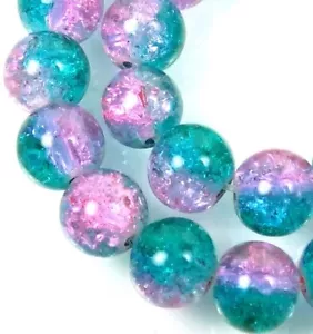 8mm Czech Glass Crackle Cracked Round Beads - Teal / Pink (50) 15.5"  - Picture 1 of 2