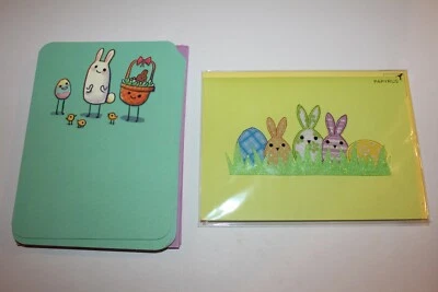 Lote de 12 tarjetas de Pascua de papiro y felicitación recicladas, conejos, huevos y cestas Foto 1 de 4