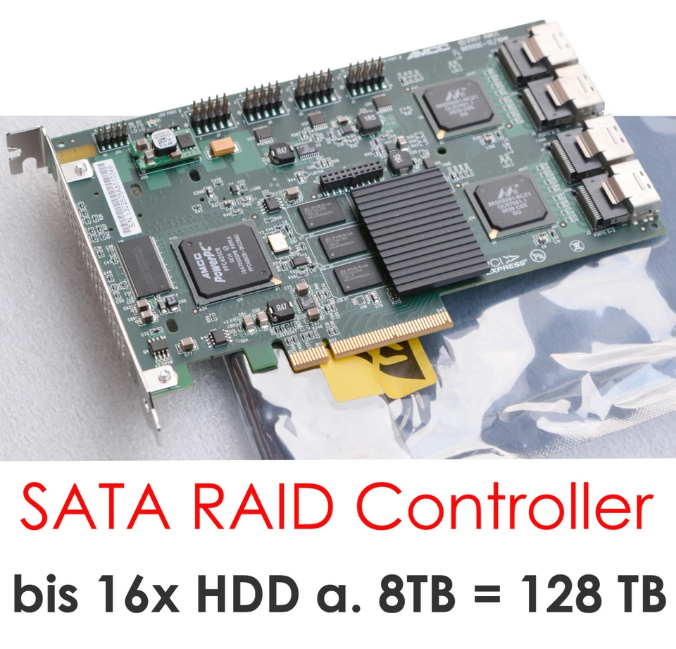 16x S-ATA Raid Pcie Controllore LSI 3ware 9650se/16ml 8xCABLE Hdds A 128 TB HDD - Immagine 1 di 1
