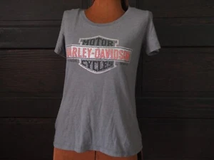 Y2K Style Rhinestone Gray Pink Harley Davidson Seattle Slim Fit T Shirt Tee M/L - Picture 1 of 6