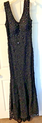 Rina Montella Gown Sz 10 Black Bead Lace Fit & Flare Whimsigoth - Image 1 of 4