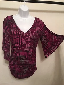 NWT MISS TINA KNOWLES OPEN SHOULDER TUNIC SHIRT GEO MAZE PURPLE GARNET SMALL 4-6 - Picture 1 of 6