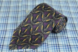 JZ Richards Men's Tie Purple Gray & Orange Geometric Printed Silk Necktie 60 x 4 - Picture 1 of 4