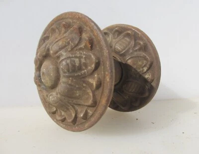 Victorian Iron Centre Door Knob Handle Pull Old Plate Antique Nouveau Chateau - Image 1 of 4