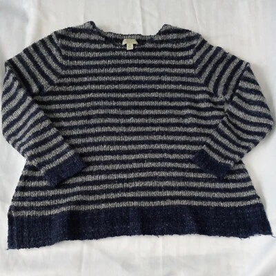 Suéter de cuello redondo a rayas azul gris manga larga Appleeeds para mujer talla 2X  Foto 1 de 4