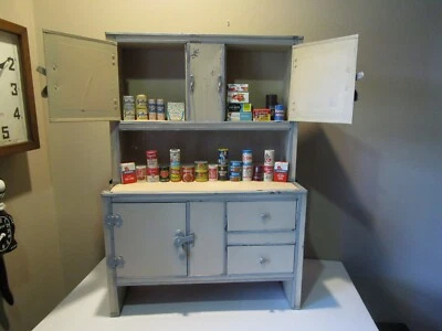 Vintage Child's Doll Metal Hoosier Cabinet with contents - Image 1 of 4