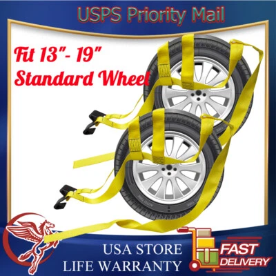 2Pcs 17-21" 10000lbs Tow Dolly Basket Straps Tire Wheel Tie Down For Car Hauler - Image 1 of 4