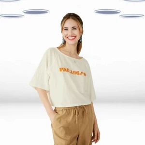 Ex Hush Women’s Short Sleeve Paradiso T-Shirt in Cream (Defect) - Picture 1 of 5