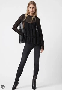 All Saints New With Tags Briella Black Sheer Lace Top Blouse Size UK 10 US 6 - Picture 1 of 12