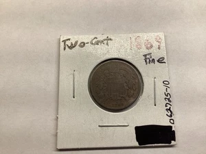 1869 Two-Cent Piece U.S. Copper Coin-Fine Condtion-062725-10 - Picture 1 of 4